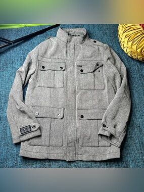 Empyre Clothing Wool Tweed Blend Full Zip Jacket in Black Grey Men's Size XL